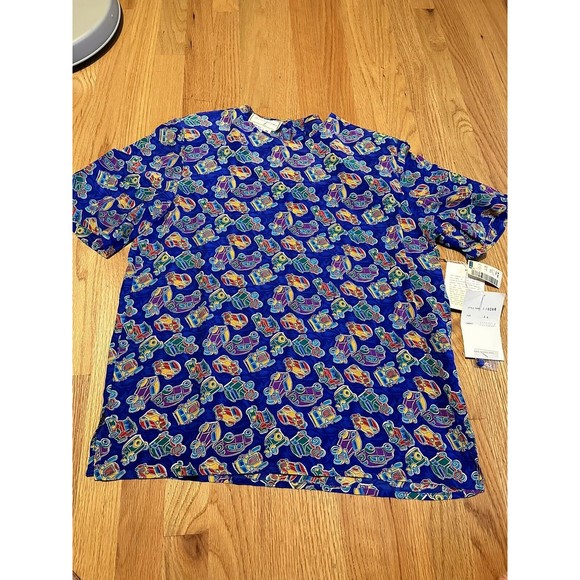 Spenser Jeremy Blouse Size 14 100% Silk Vintage Car Purple Yellow Red Blue NWT - Picture 1 of 7